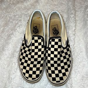 Slip-on Vans-black and white checkered,worn several times,womens size 9